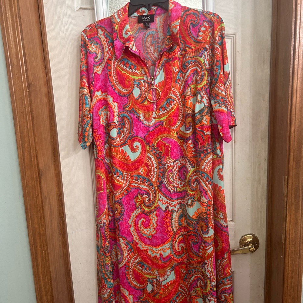 MSK Multicolor Paisley Maxi Dress in Pink and Orange